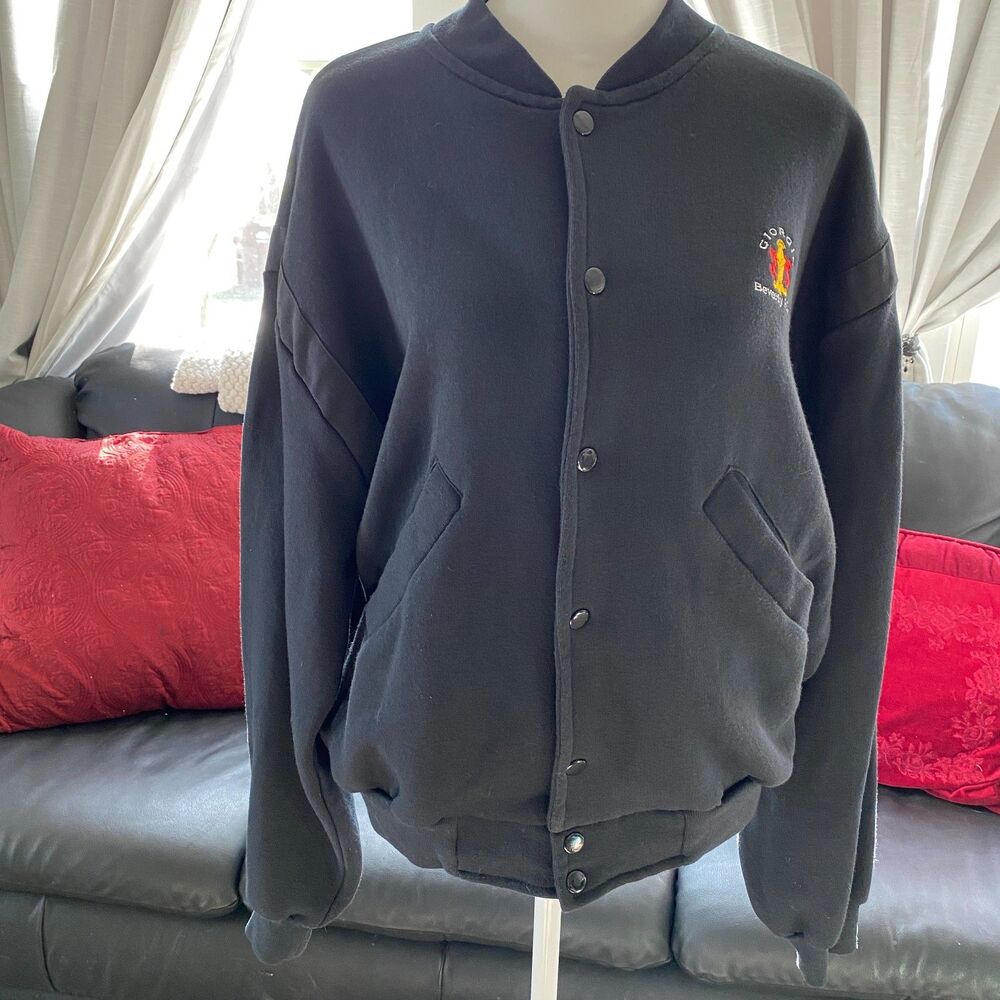 Vintage Giorgio Beverly Hills Fleece Lined Black Bomber Jacket, Snap buttons